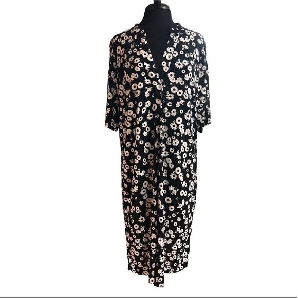 𝅺grayson Black And White Daisy Print Midi Dress Sz 1X - Picture 1 of 12